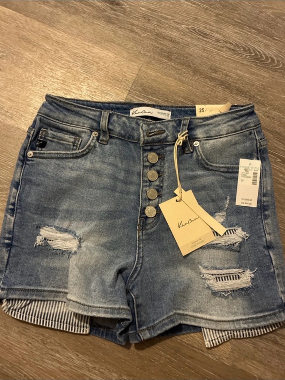 Kancan Women's Blue Distressed High-Waist Denim Shorts NWT size 25